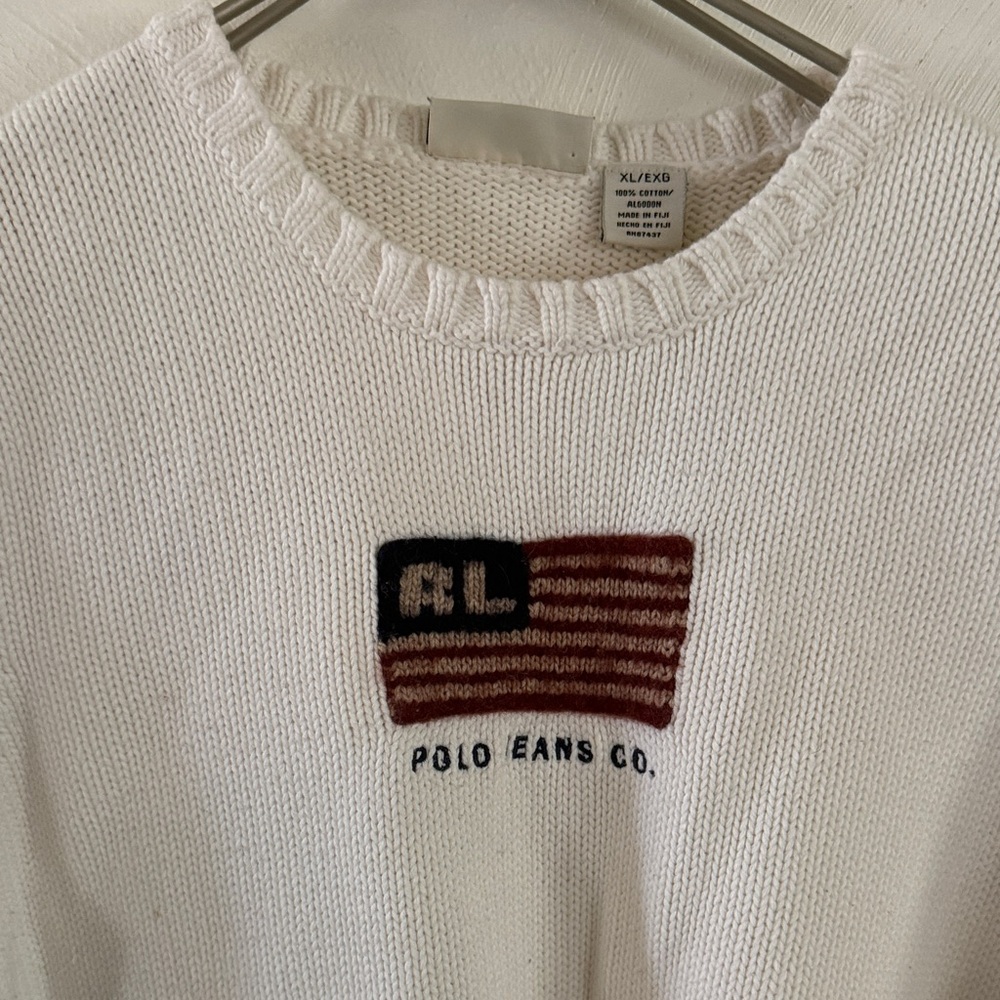 Vintage Polo by Ralph Lauren White Sweater with Flag Design